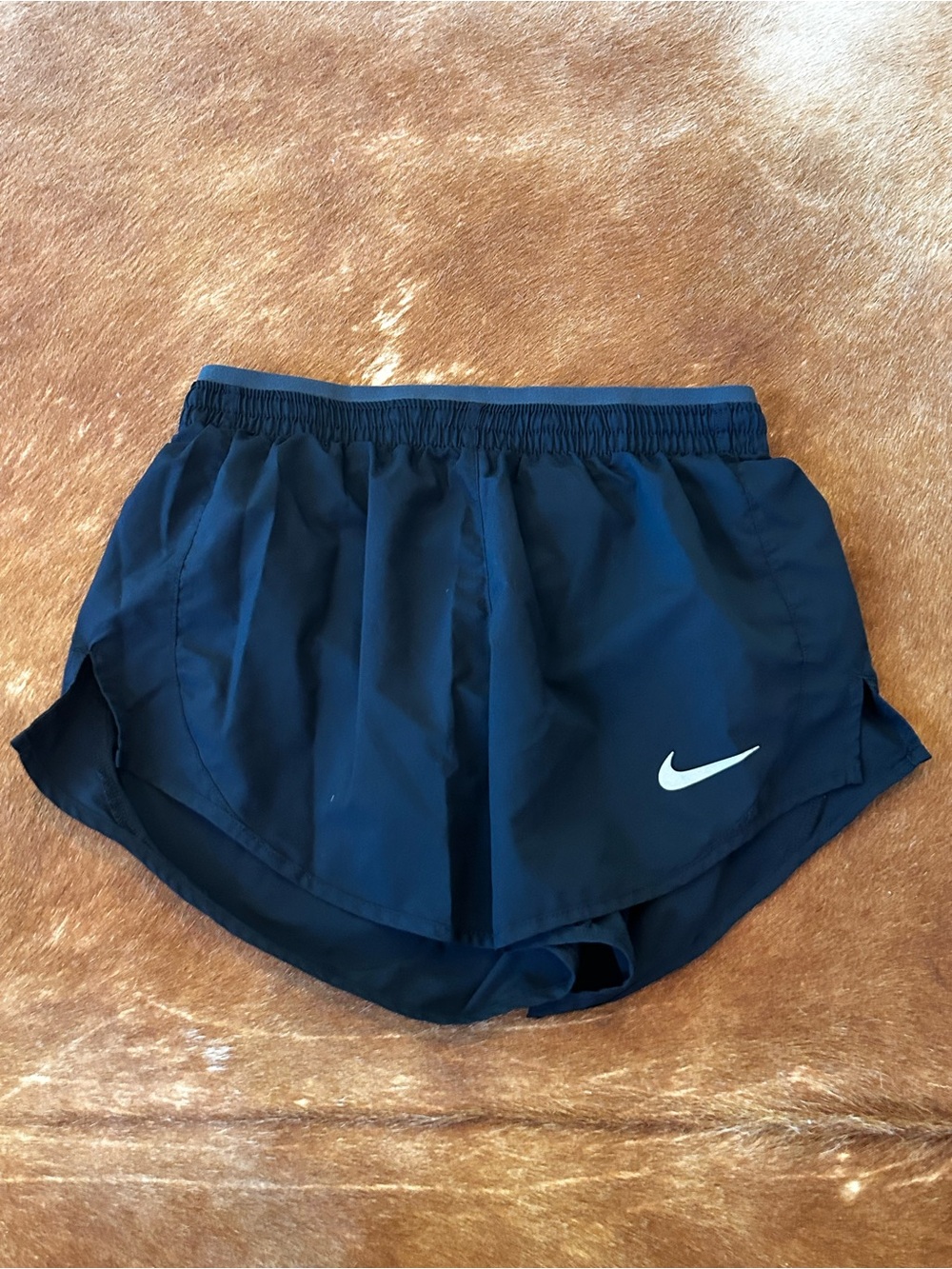 Nike Women's Navy Athletic Shorts with White Swoosh